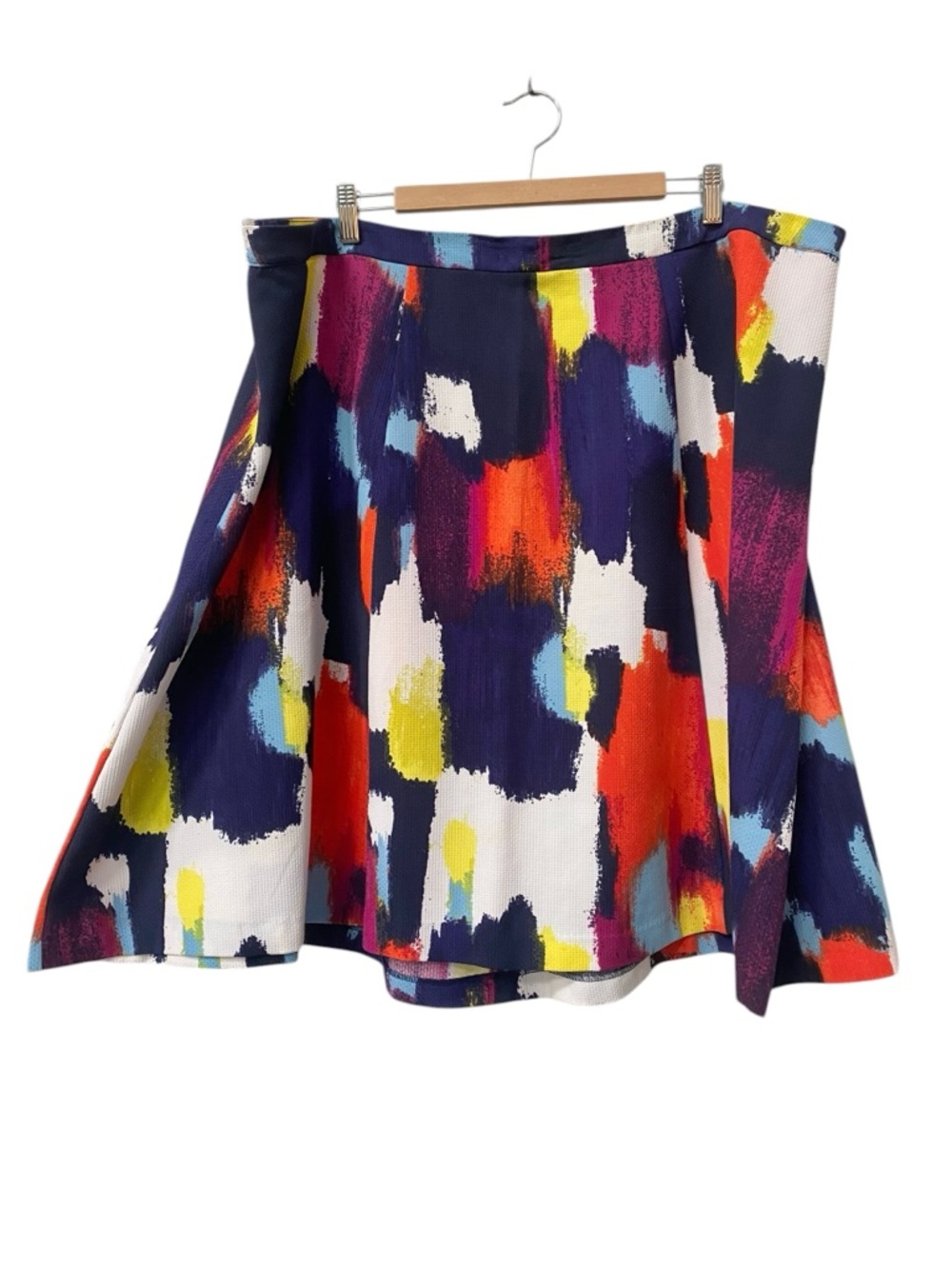Ava Viv 26W 3X A-line skirt Abstract Brushstroke purple yellow white orange